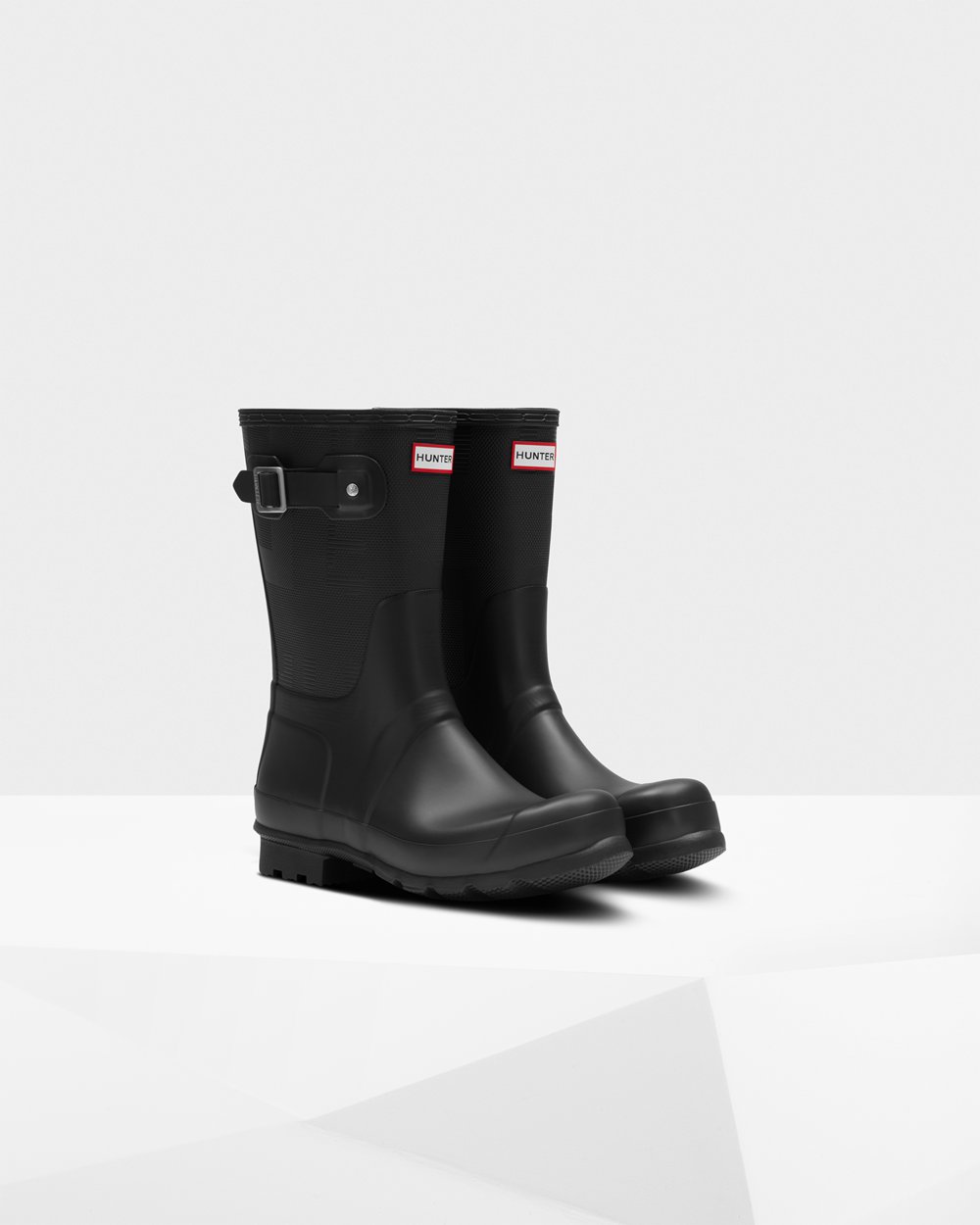 Men Hunter Original Exploded Logo Texture | Short Rain Boots Black | NZ-34817-RMAN